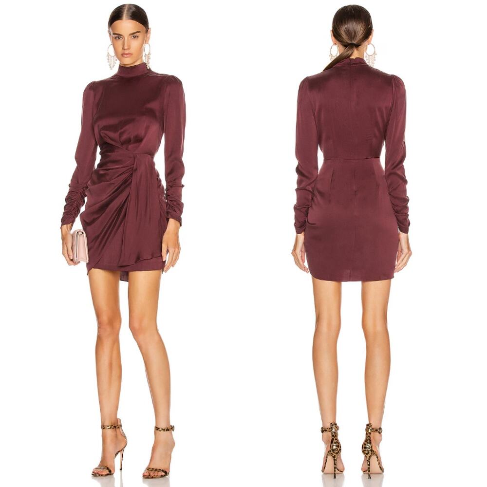 Zimmermann | Espionage Mahogany Silk Drape Long Sleeve Mini Dress 1 S Ox Blood